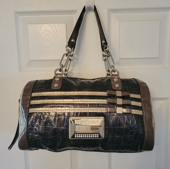 Guess Handbags - Vintage Guess Handbag Y2K Faux Leather Bling Gold Silver Purse Satchel Bag Retro